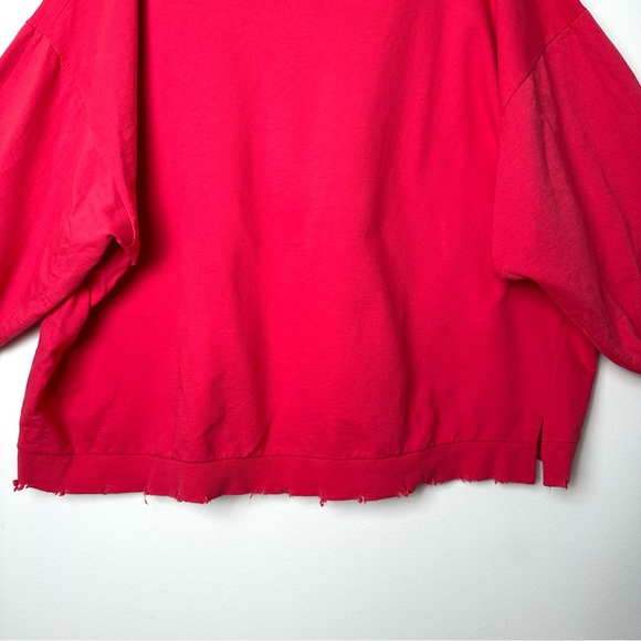 Coca-Cola Red Oversized Distressed Drop Shoulder 3/4 Sleeve V-Neck Sweatshirt - Picture 12 of 13